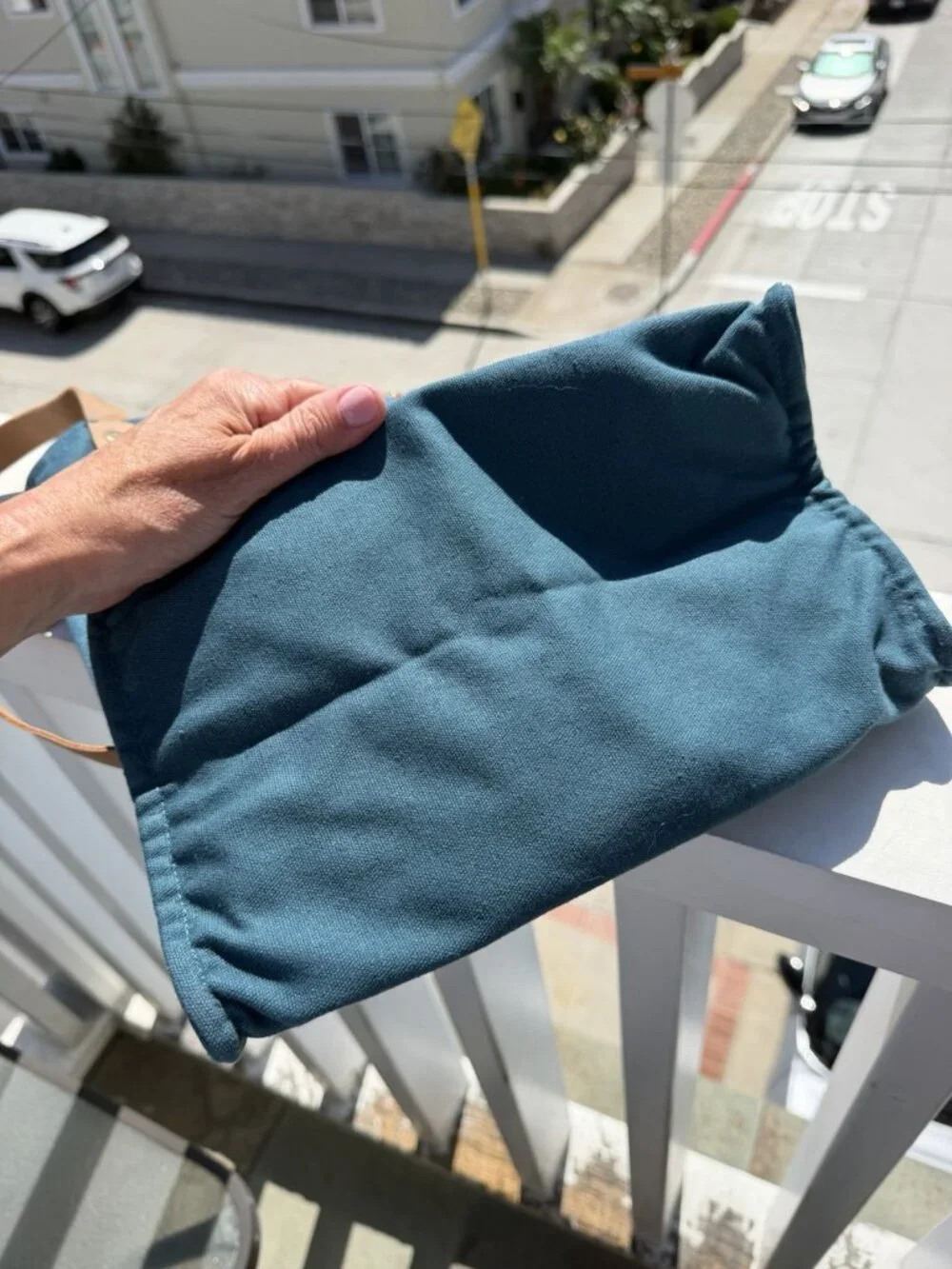 FEED Projects teal double-handle canvas pockets travel academia indie totebag
